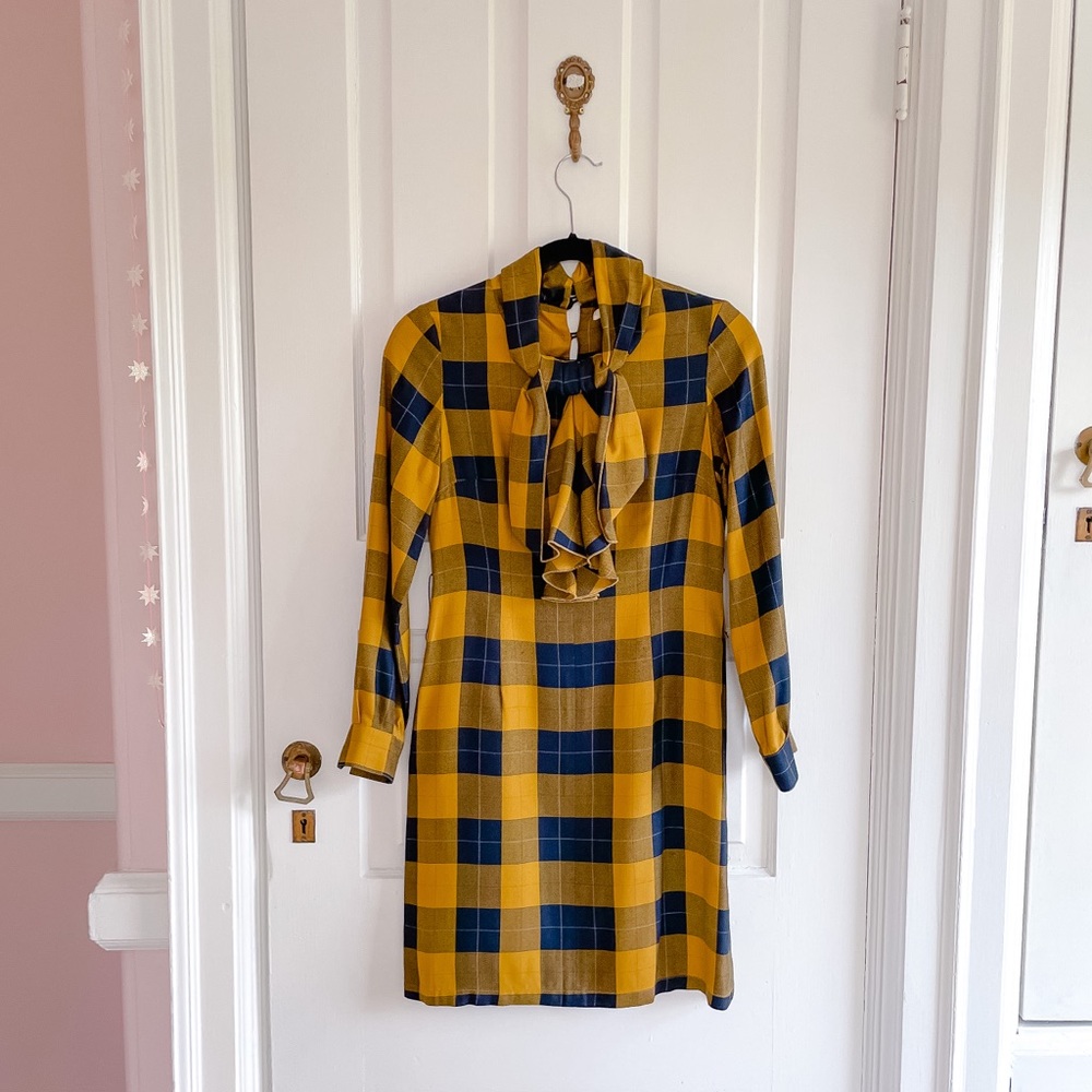 3.1 Philip Lim yellow and navy plaid shirt dress